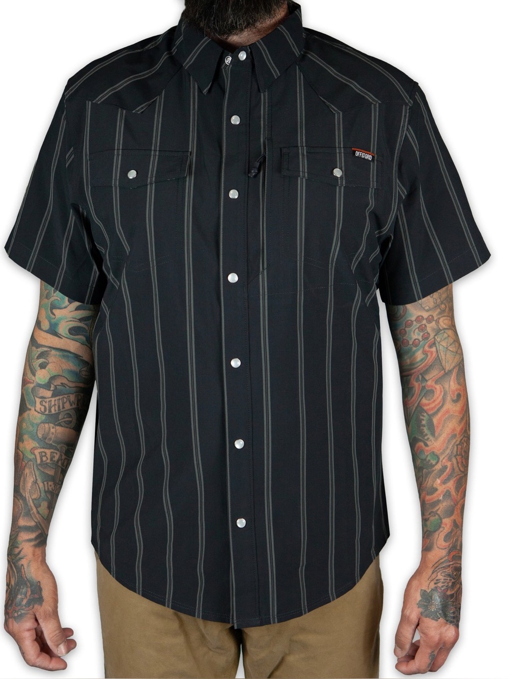 Off The Grid Daryll SS Shirt Vintage Black XXL Pearl Snap Multi Pocket Gorpcore